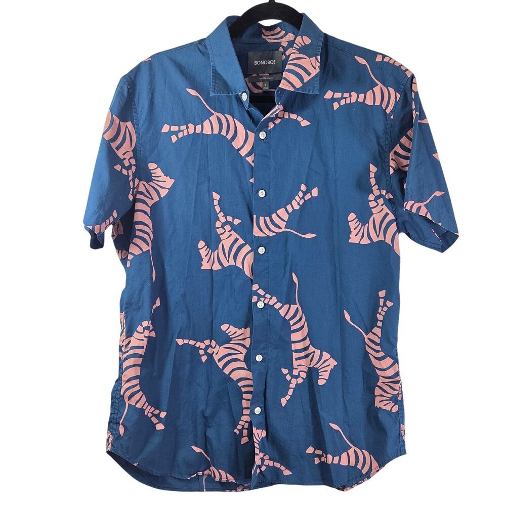 Bonobos men's all over print blue tailored slim fit‎ button down Large polo